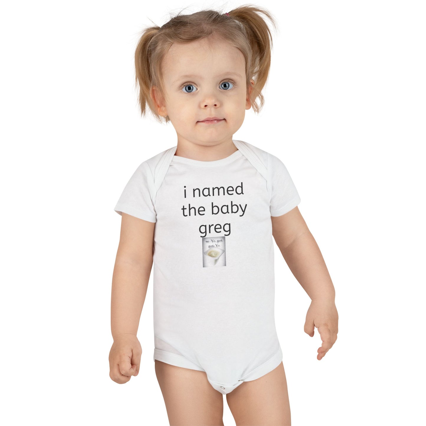 i named the baby greg front side albert backside premium baby onesie